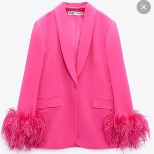 Zara Pink Feathered Blazer